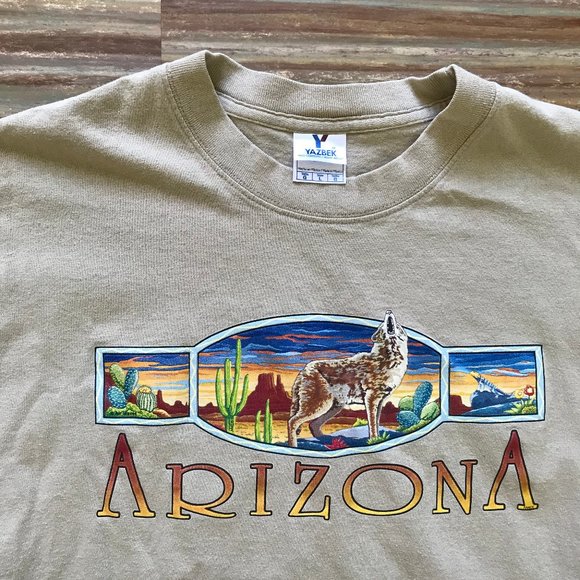 Arizona Beige T-Shirt Southwestern Desert Coyote Print Vintage Air Waves - Picture 4 of 6